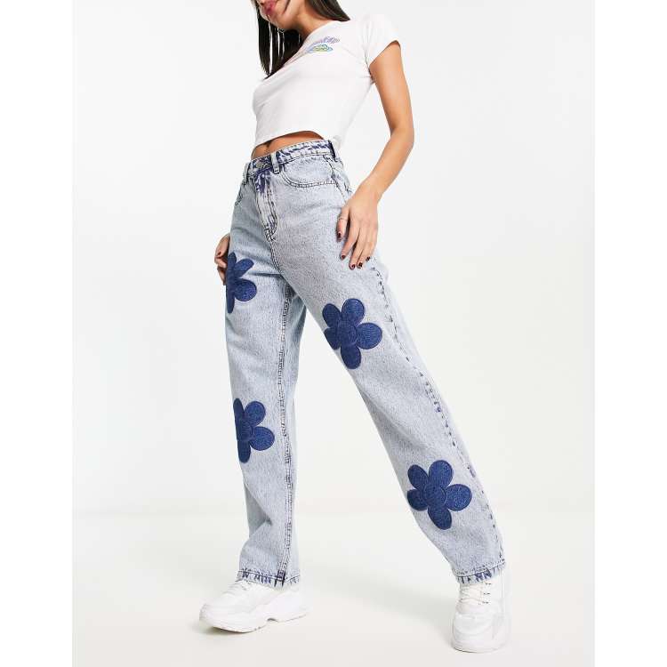 Daisy Street relaxed jeans with patchwork daisy applique | ASOS