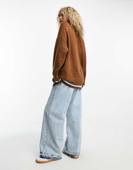 Daisy Street relaxed jumper in brown with retro heart knit, 4 of 4
