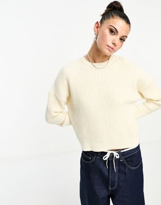 Daisy Street relaxed jumper in cream waffle knit