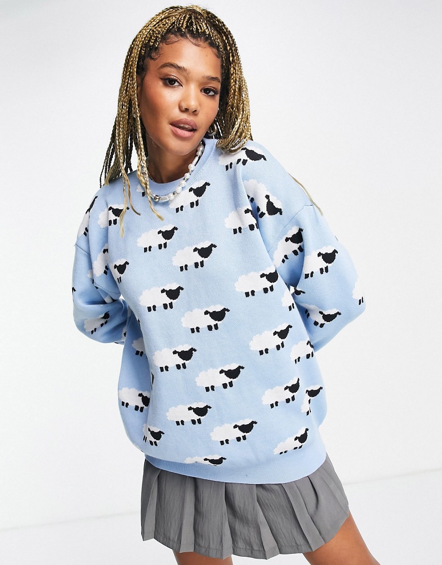 Daisy Street relaxed knitted sheep jumper-Blue