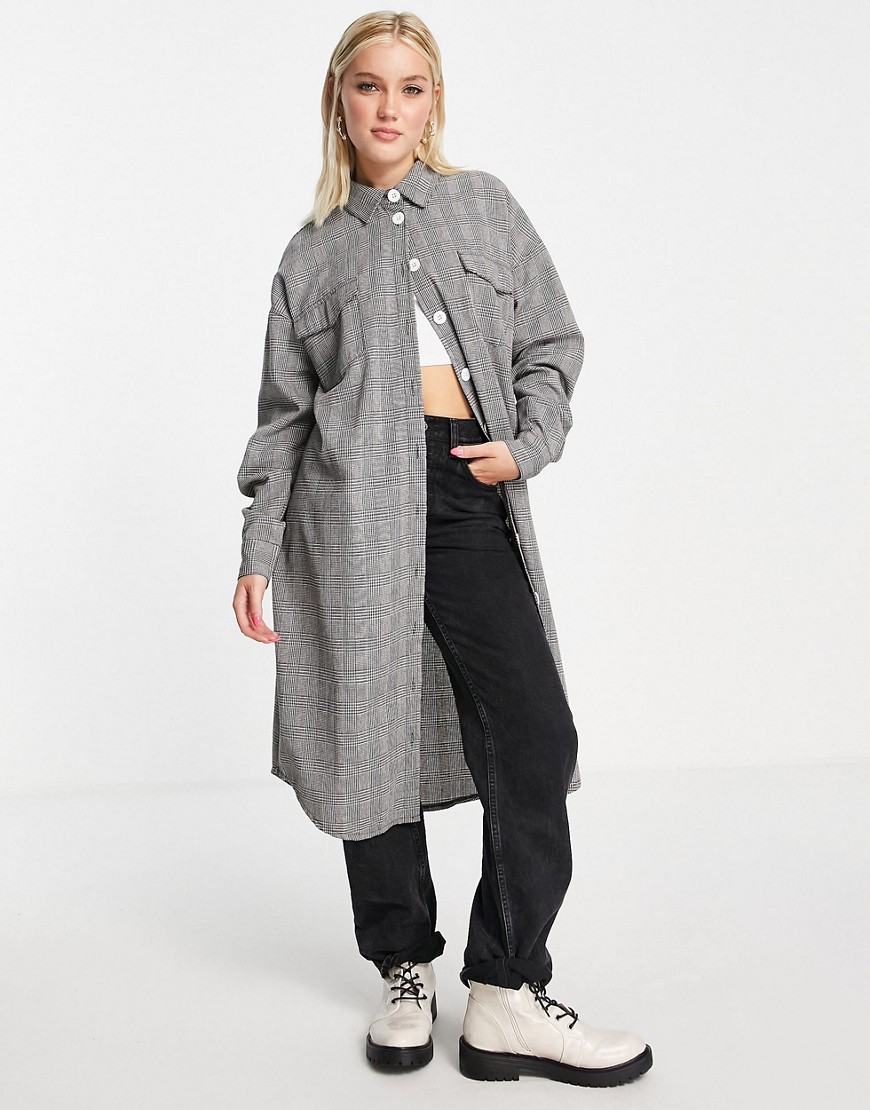 Daisy Street Relaxed Midi Shirt Dress In Gray Plaid-grey | ModeSens
