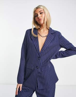 Daisy Street Daisy Street relaxed oversized blazer in blue pinstripe co-ord