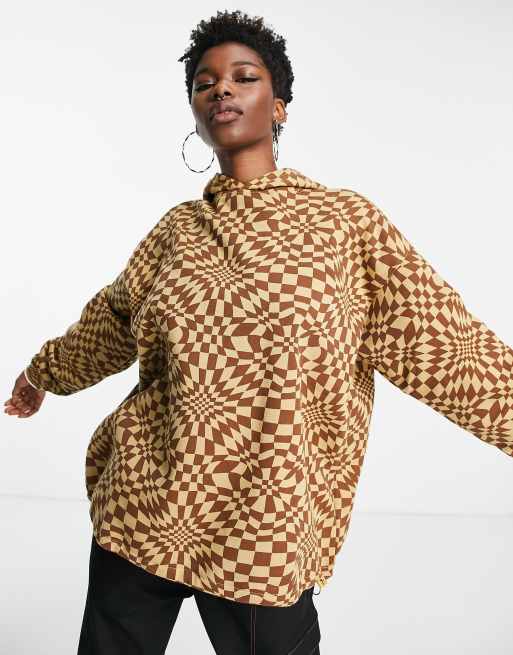 Daisy Street relaxed oversized hoodie in warped check (part of a set)