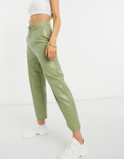 Daisy Street relaxed PU trousers in pistachio