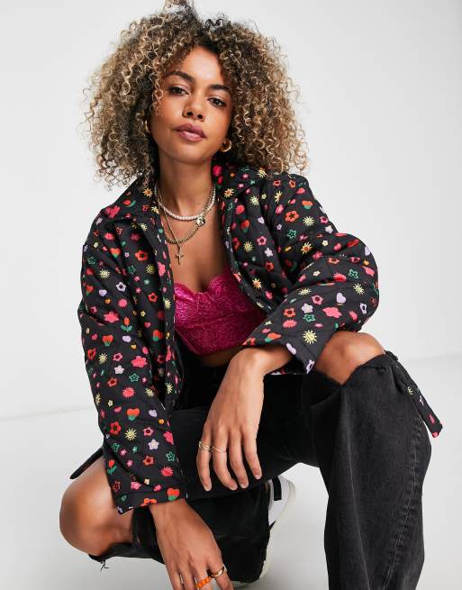 Daisy Street relaxed puffer jacket in multi floral print