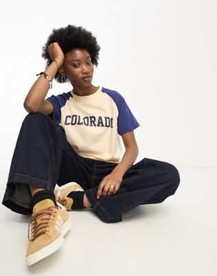 Daisy Street relaxed raglan t-shirt with embroidered colorado graphic