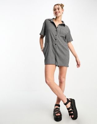 Daisy Street relaxed romper in black texture