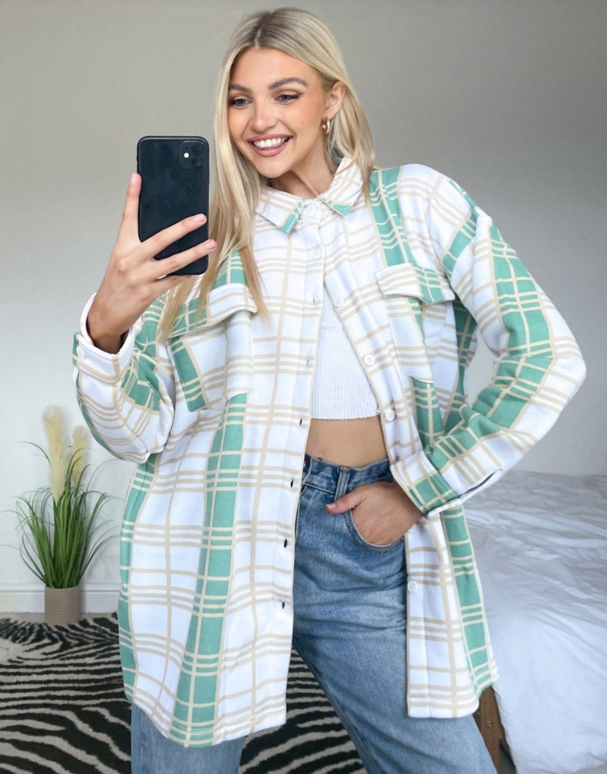 Daisy Street relaxed shacket in pastel check-White