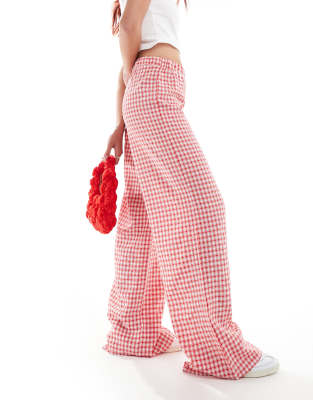 Daisy Street relaxed straight leg trousers in red gingham