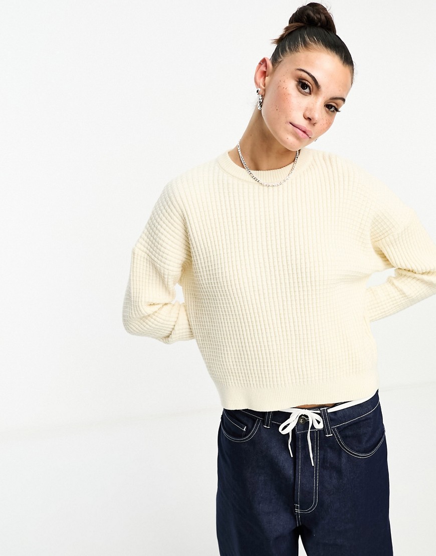 Daisy Street Relaxed Sweater In Cream Waffle Knit-neutral