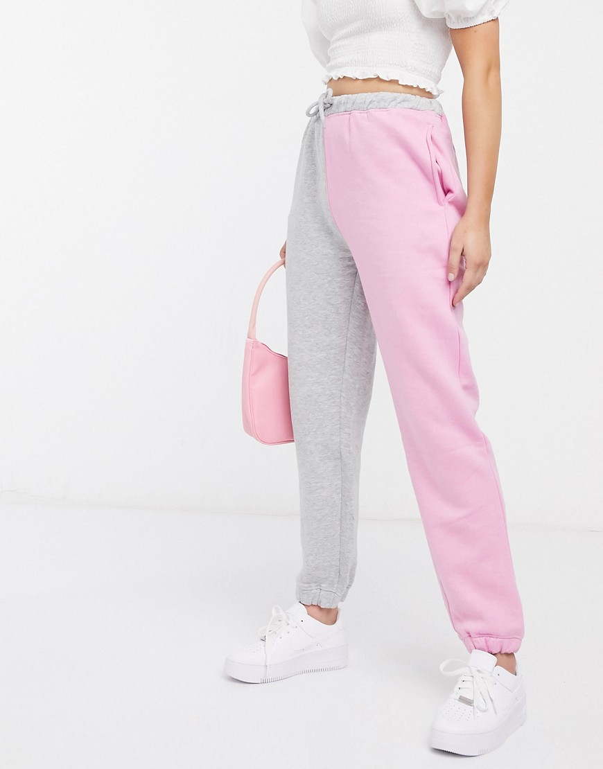 Daisy Street relaxed sweatpants in color block two-piece-Grey