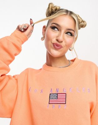 Daisy Street relaxed sweatshirt in apricot with LA embroidery