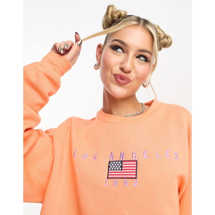 Daisy street oversized sweatshirt with discount los angeles embroidery in retro strip