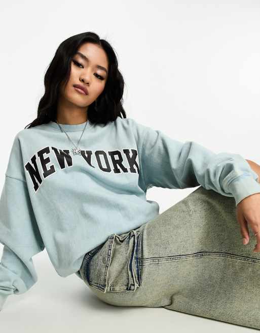 Daisy Street relaxed sweatshirt in blue with New York print ASOS