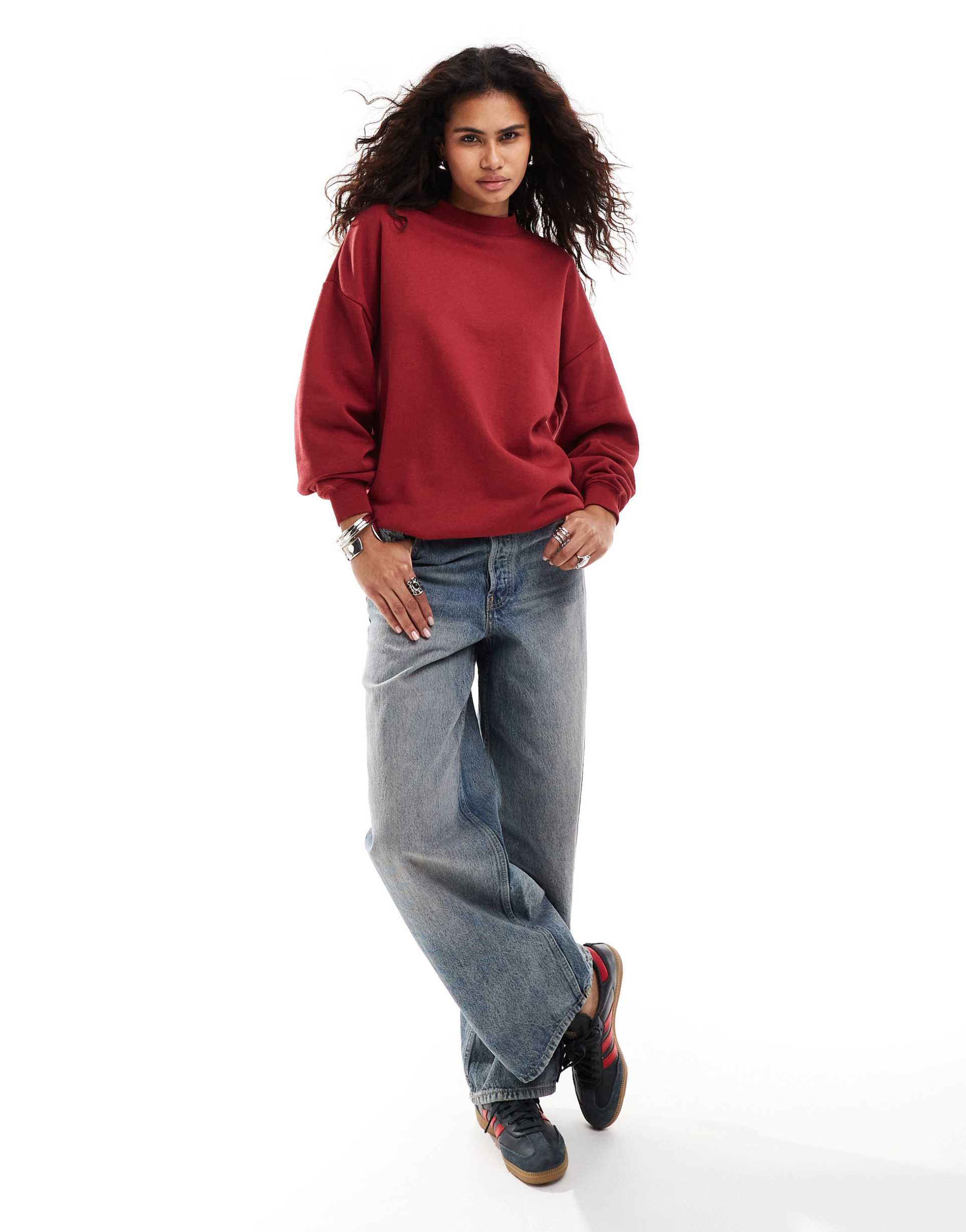 daisy street relaxed sweatshirt in cherry red