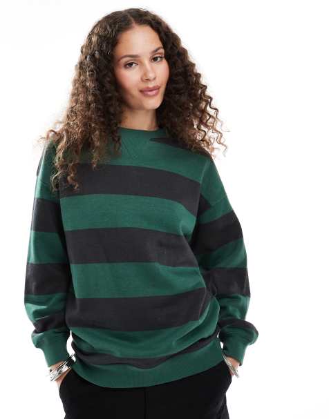 Daisy Street relaxed sweatshirt in green and navy stripe - view 1
