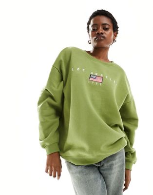 Daisy Street relaxed sweatshirt in khaki with LA embroidery