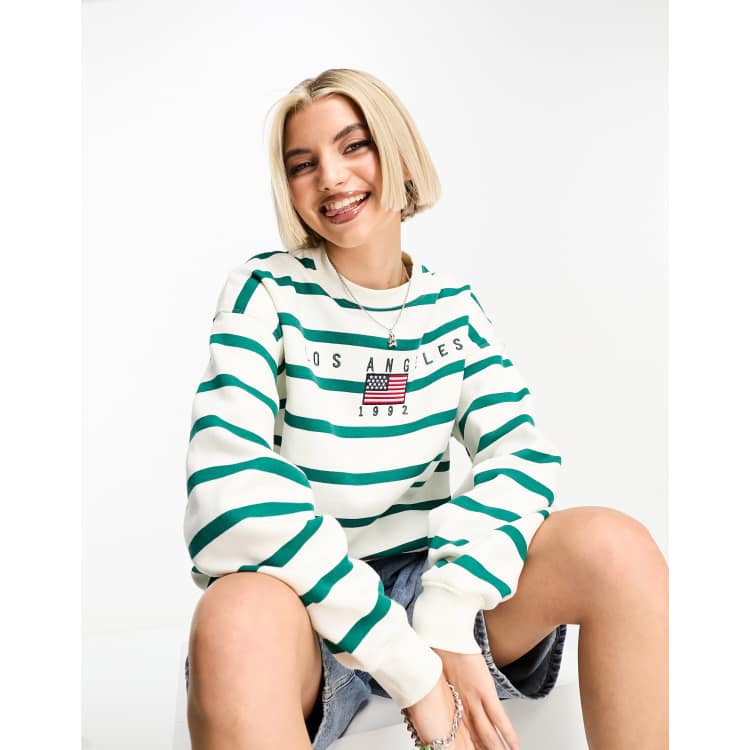 Daisy Street relaxed sweatshirt in stripe LA graphic ASOS