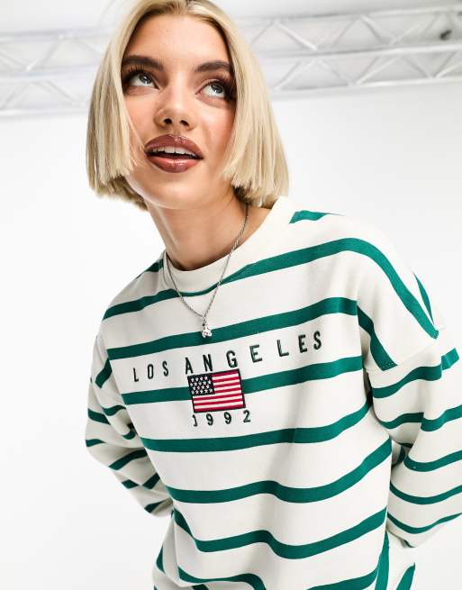 Daisy street oversized sweatshirt with online los angeles embroidery in retro strip