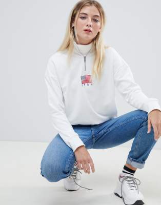 daisy street relaxed sweatshirt with half zip and flag embroidery