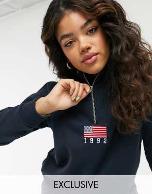 daisy street relaxed sweatshirt with half zip and flag embroidery