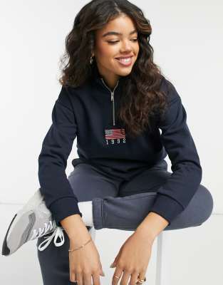 daisy street relaxed sweatshirt with half zip and flag embroidery