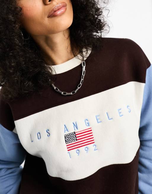 daisy Street relaxed sweatshirt with LA graphic in blue brown multi