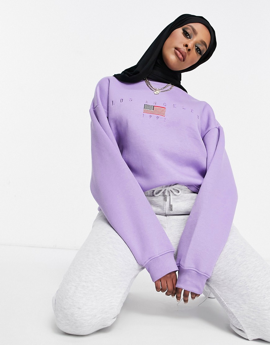 Daisy Street relaxed sweatshirt with Los Angeles embroidery in pastel-Purple