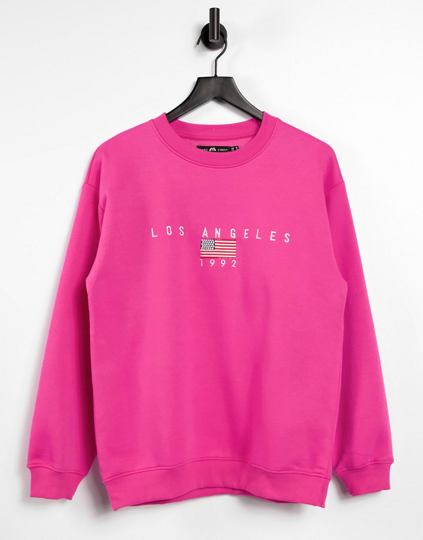 Daisy Street relaxed sweatshirt with los angeles embroidery-Pink