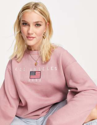 Daisy Street relaxed sweatshirt with los angeles print in pink