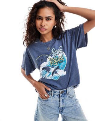 relaxed T-shirt in washed blue with dolphin graphic
