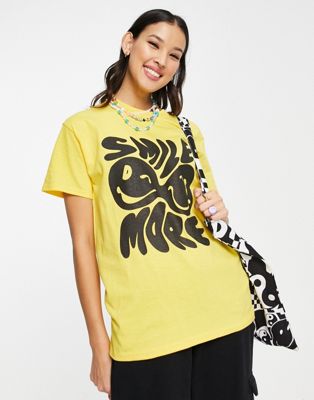 Daisy Street relaxed t-shirt in yellow with smile more print