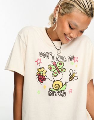 Daisy Street relaxed t-shirt with butterfly graphic in stone