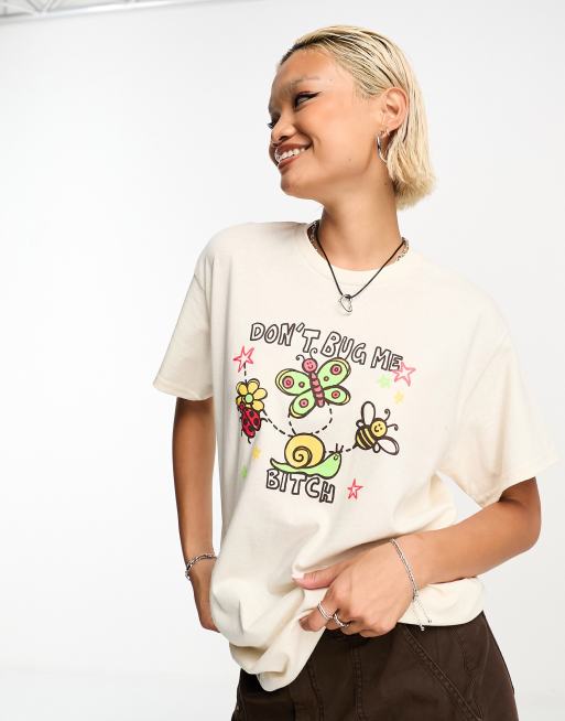 Daisy Street relaxed T-shirt with butterfly graphic in stone