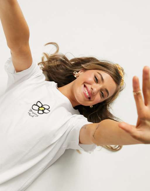 Daisy Street relaxed t-shirt with groovy chick back print, 3 of 4