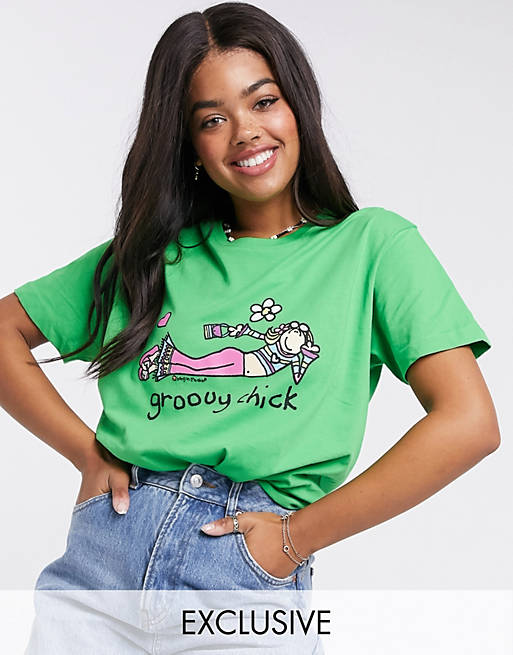 Daisy Street relaxed t-shirt with Groovy Chick print