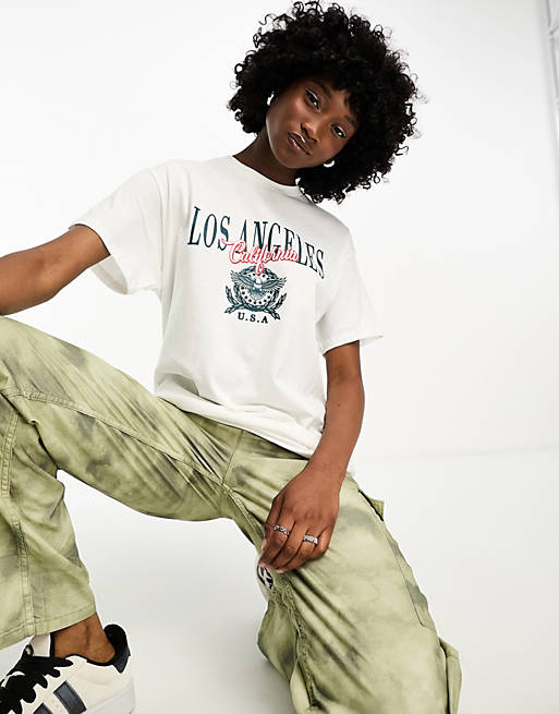 Daisy Street relaxed T-shirt with LA print in white | ASOS