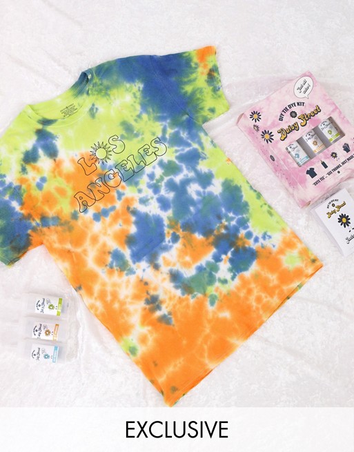 Daisy Street relaxed t-shirt with los angeles print DIY tie dye kit