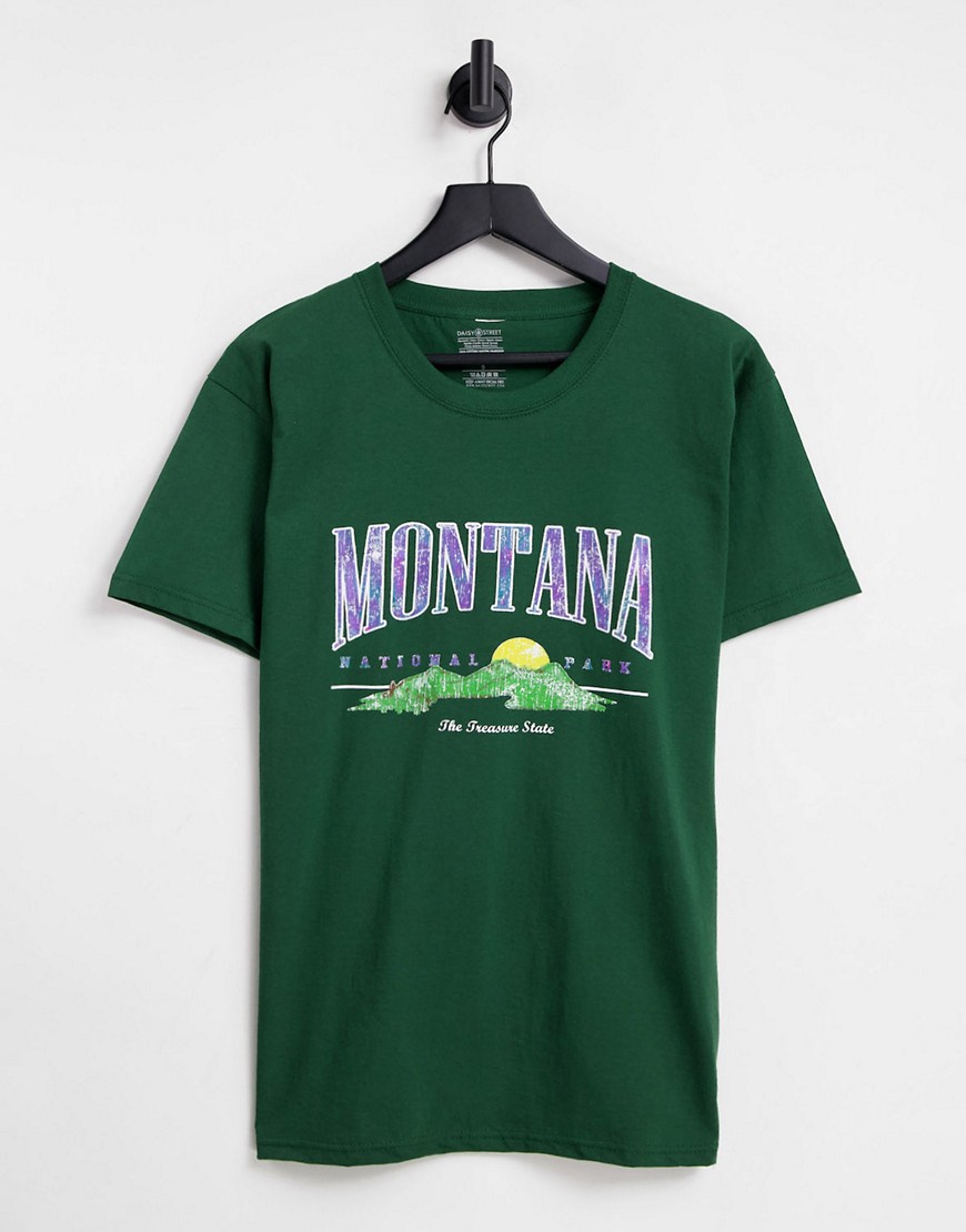 Daisy Street relaxed t-shirt with montana graphic-Green