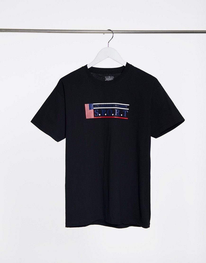 Daisy Street relaxed T-shirt with slogan print-Black