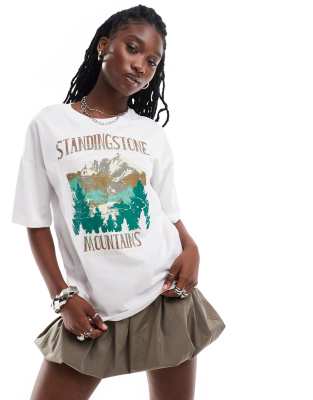 Daisy Street Relaxed T-shirt With Standing Stone Mountains Graphic-white