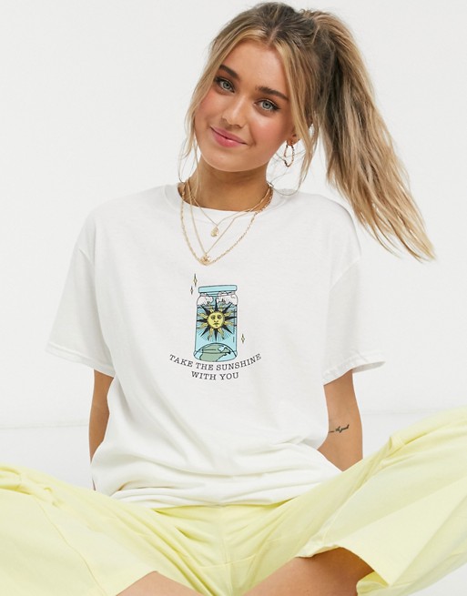 Daisy Street relaxed t-shirt with take the sunshine print