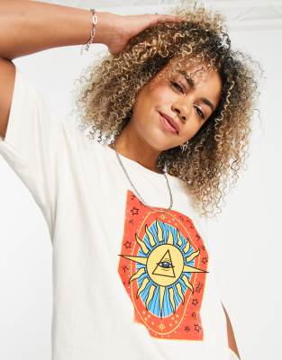 Daisy Street relaxed t-shirt with tarot print-Beige