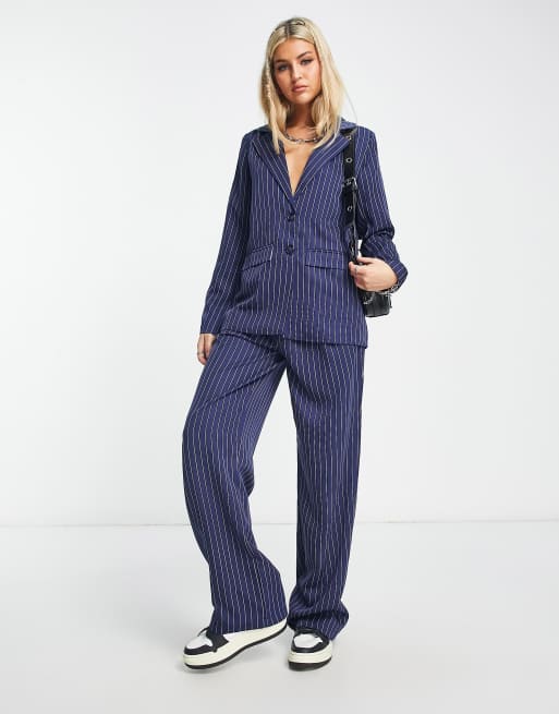 Daisy Street relaxed tailored pants in blue pinstripe (part of a set)