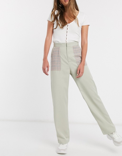 Daisy Street relaxed trousers with contrast check pockets