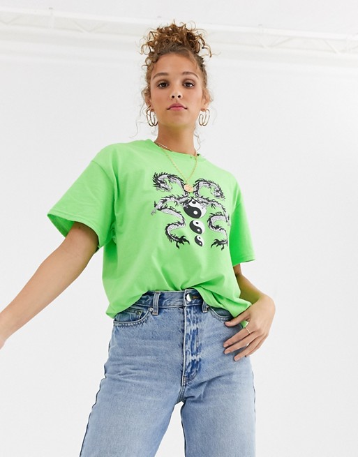 Daisy Street relaxed tshirt with dragon graphic