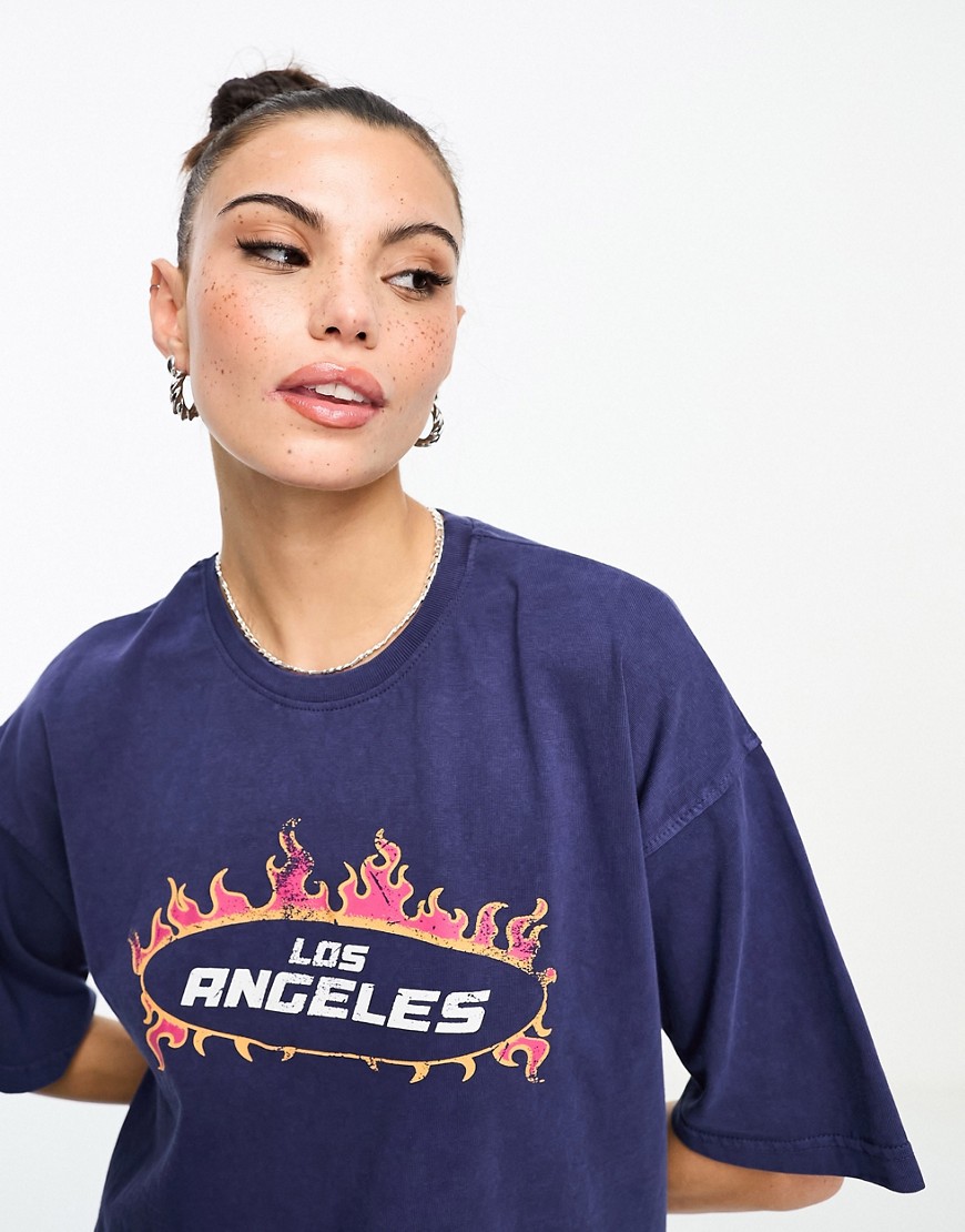 Daisy Street relaxed tshirt with Los Angeles graphic in navy