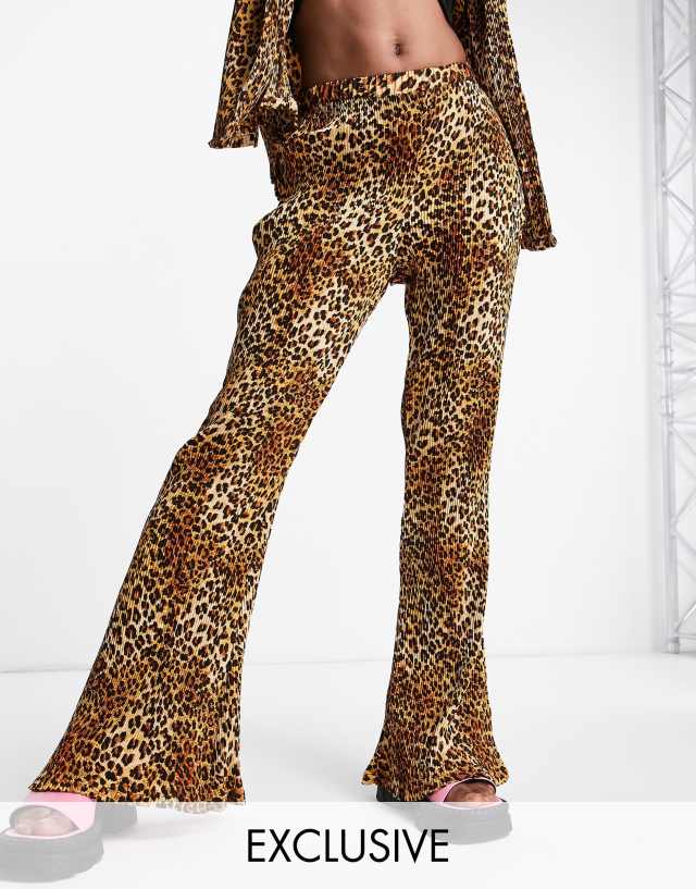 Daisy Street relaxed wide leg pants in leopard plisse - part of a set