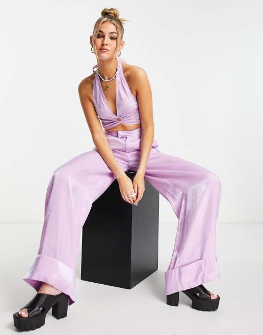 Satin Shimmer High Waisted Wide Leg Trousers