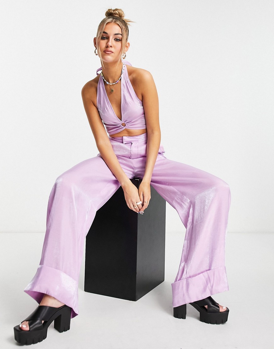 Daisy Street relaxed wide leg trousers in shimmer lilac co-ord-Purple